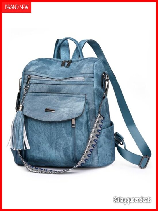 Women\'s Convertible Faux Leather Backpack Purse with Tassel, Multi-Pocket,
